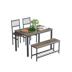 Dining Table Set for 4 Kitchen Dining Table with Benches and 2 Chairs Wood Tabletop and Metal Frame Breakfast Nook Dining Set