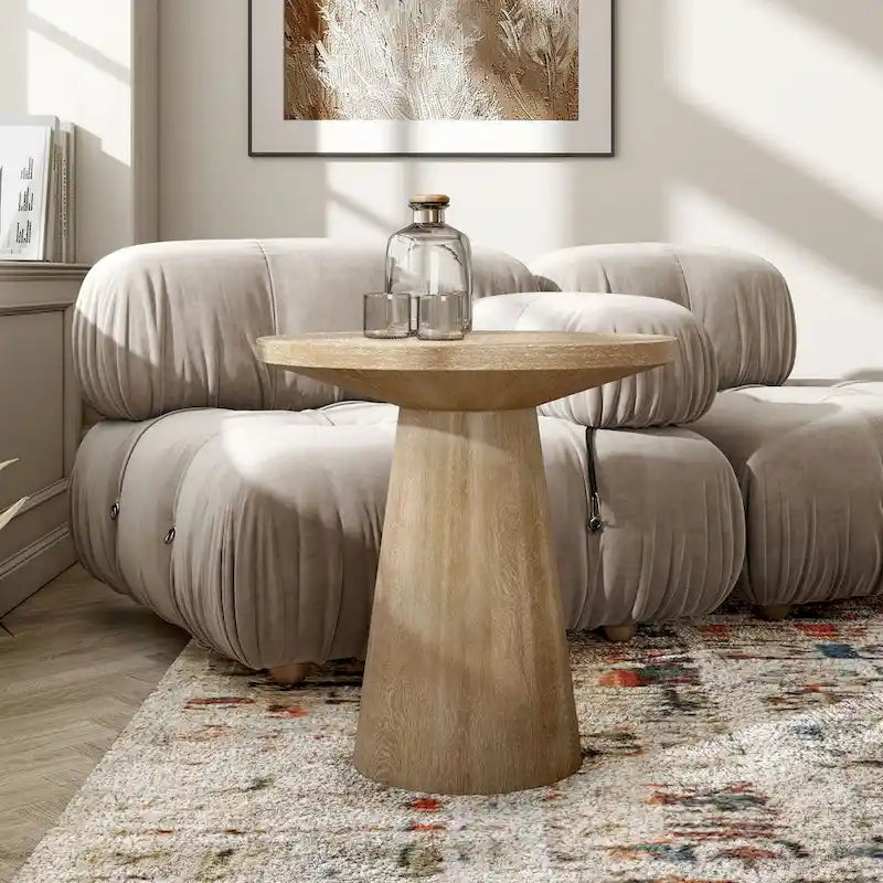 Furniture of America Vitten Modern Round Solid Wood Pedestal End Table