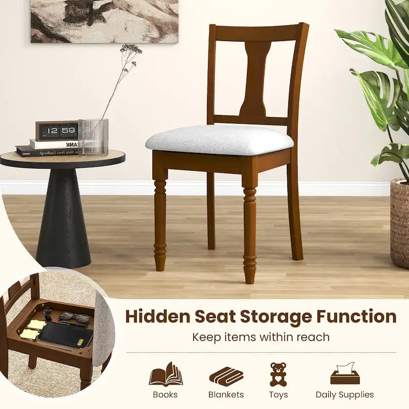 4-Piece Upholstered Dining Chair Set with Storage Seats, Wooden Frame