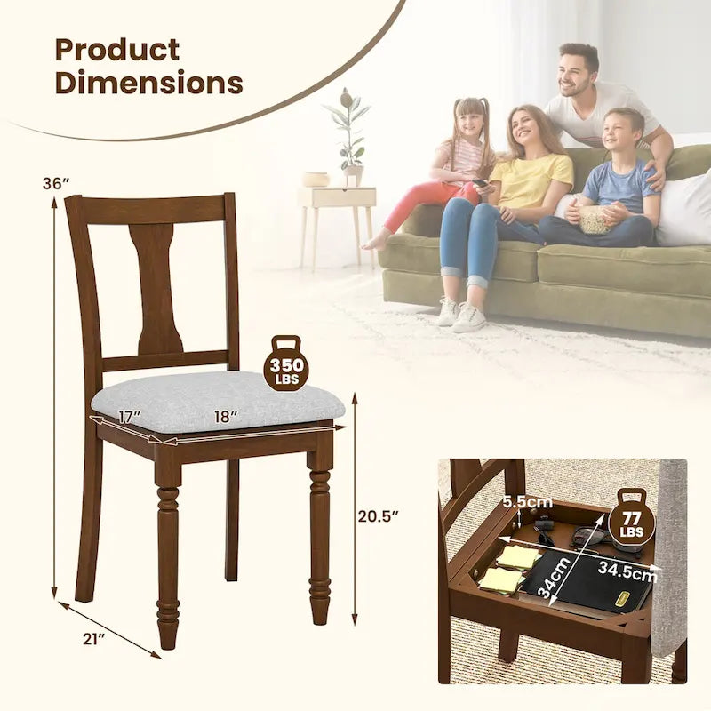 4-Piece Upholstered Dining Chair Set with Storage Seats, Wooden Frame