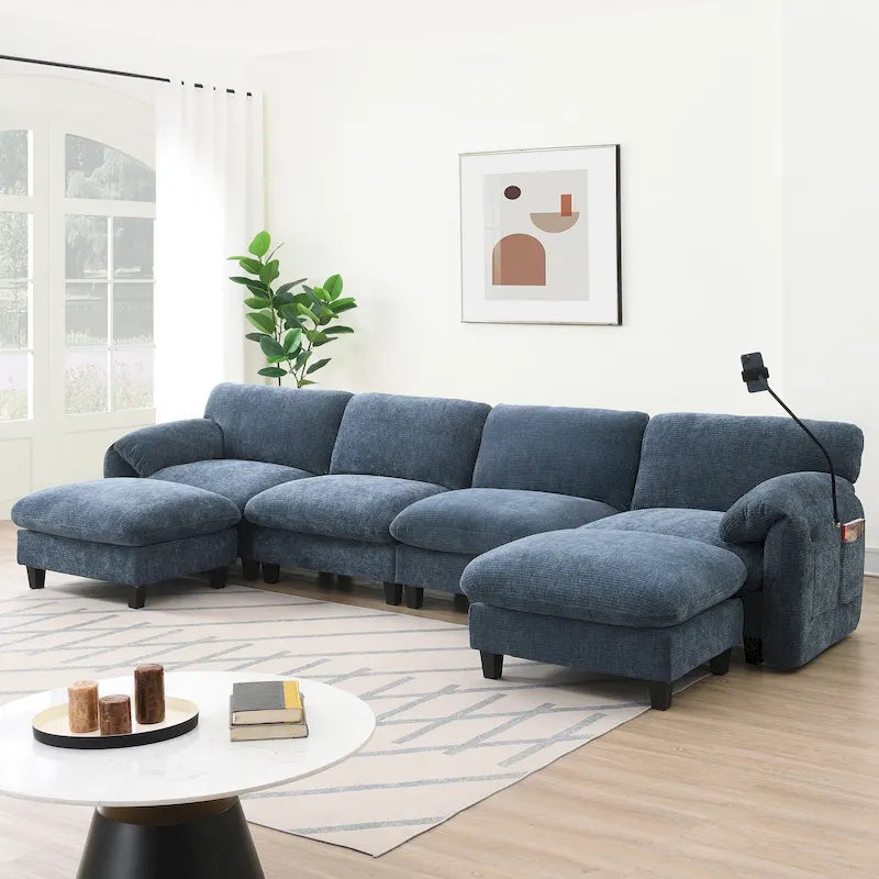 U-Shaped Sectional Sofa Indoor Chaise Lounge w/ USB & Type-C Charger