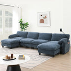 U-Shaped Sectional Sofa Indoor Chaise Lounge w/ USB & Type-C Charger