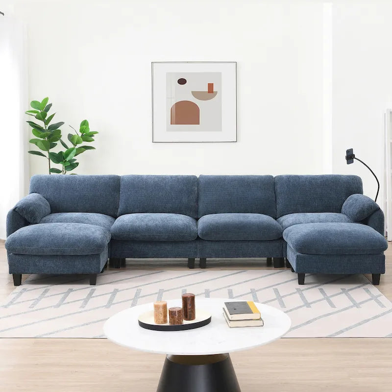 U-Shaped Sectional Sofa Indoor Chaise Lounge w/ USB & Type-C Charger