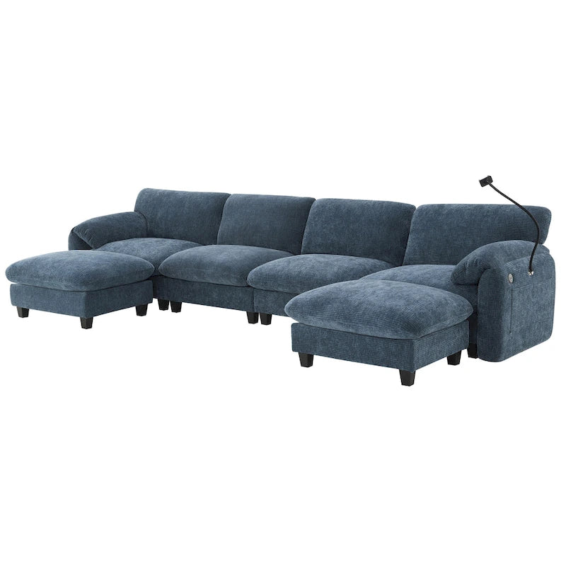 U-Shaped Sectional Sofa Indoor Chaise Lounge w/ USB & Type-C Charger