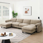 U-Shaped Sectional Sofa Indoor Chaise Lounge w/ USB & Type-C Charger