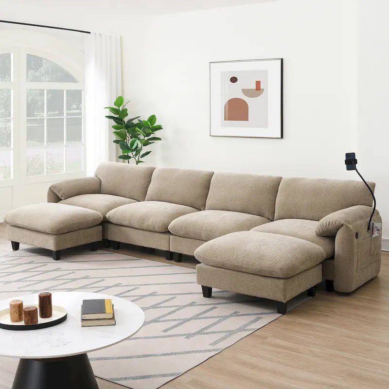 U-Shaped Sectional Sofa Indoor Chaise Lounge w/ USB & Type-C Charger