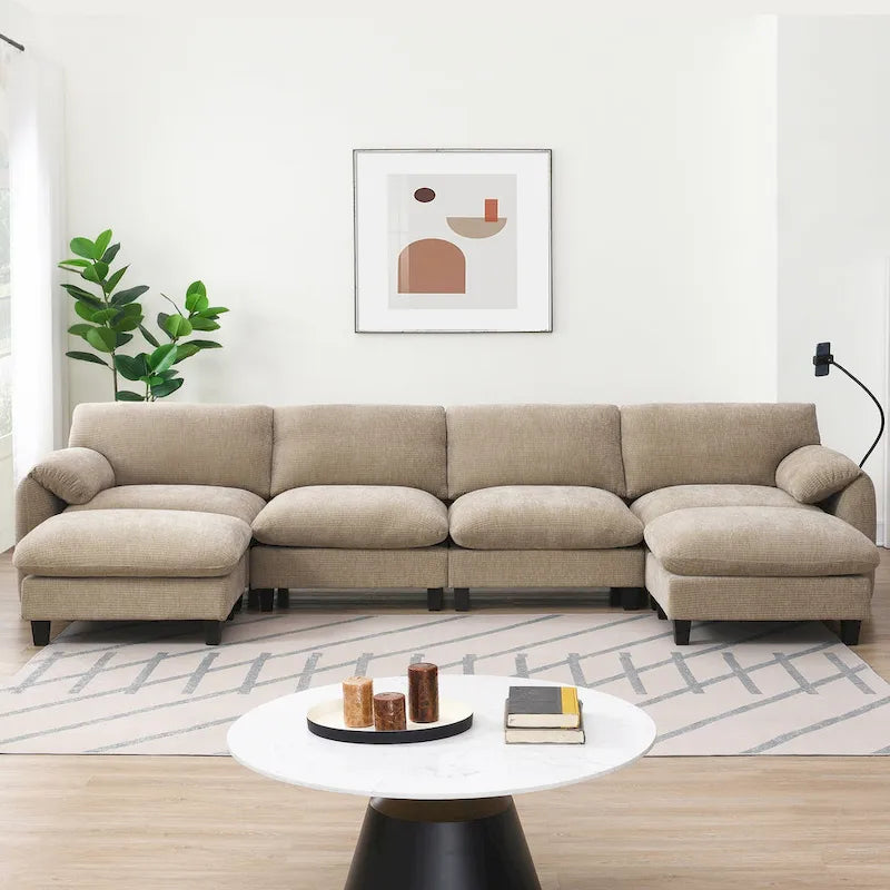 U-Shaped Sectional Sofa Indoor Chaise Lounge w/ USB & Type-C Charger