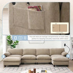 U-Shaped Sectional Sofa Indoor Chaise Lounge w/ USB & Type-C Charger