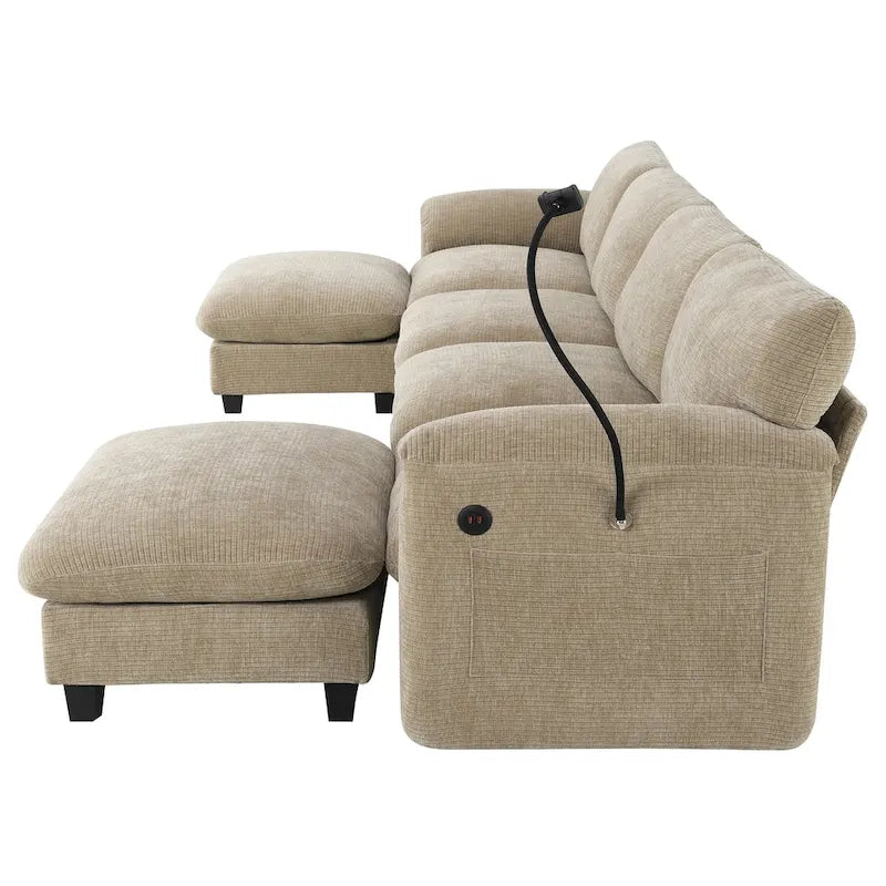 U-Shaped Sectional Sofa Indoor Chaise Lounge w/ USB & Type-C Charger