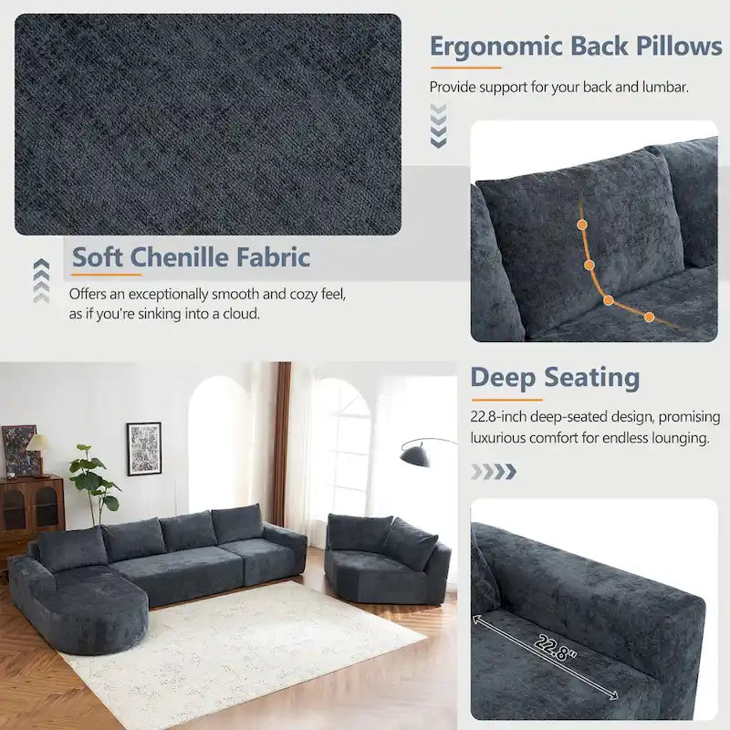 Modular Sectional Sofa Living Room Floor Couch Chaise Lounge