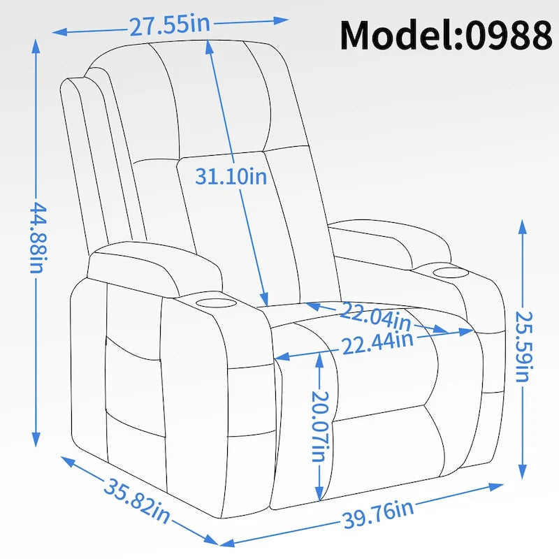 Infinite Position Power Lift Recliner with Massage and Heat, Dual USB Ports, Cup Holders, Side Pockets, Ideal for Seniors