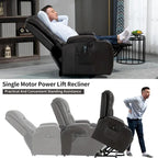 Infinite Position Power Lift Recliner with Massage and Heat, Dual USB Ports, Cup Holders, Side Pockets, Ideal for Seniors