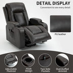 Infinite Position Power Lift Recliner with Massage and Heat, Dual USB Ports, Cup Holders, Side Pockets, Ideal for Seniors