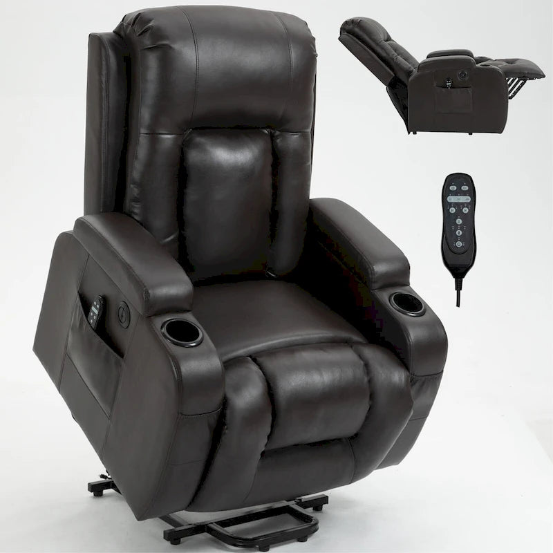Infinite Position Power Lift Recliner with Massage and Heat, Dual USB Ports, Cup Holders, Side Pockets, Ideal for Seniors