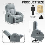 Infinite Position Power Lift Recliner with Massage and Heat, Dual USB Ports, Cup Holders, Side Pockets, Ideal for Seniors