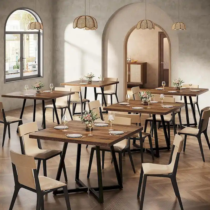 Tavolo da pranzo quadrato marrone rustico per 2-4 persone con struttura in metallo nero