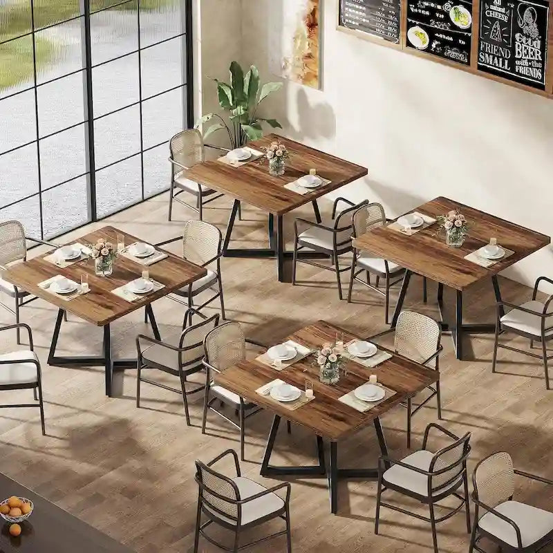 Tavolo da pranzo quadrato marrone rustico per 2-4 persone con struttura in metallo nero