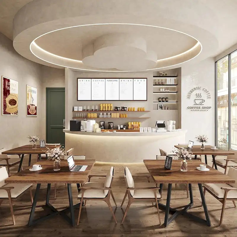 Rustic Brown Square Dining Table for 2-4 People with Black Metal Frame