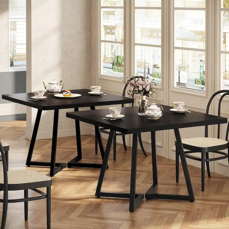 Tavolo da pranzo quadrato marrone rustico per 2-4 persone con struttura in metallo nero