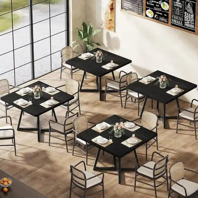 Tavolo da pranzo quadrato marrone rustico per 2-4 persone con struttura in metallo nero