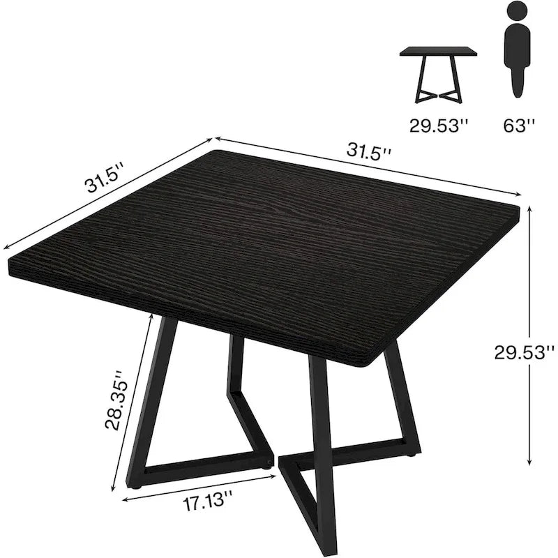 Rustic Brown Square Dining Table for 2-4 People with Black Metal Frame