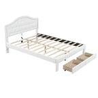White Queen Size Upholstered Bed with Tufted Headboard, LED, and 2 Drawers