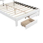 White Queen Size Upholstered Bed with Tufted Headboard, LED, and 2 Drawers