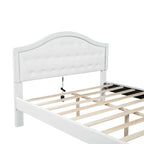 White Queen Size Upholstered Bed with Tufted Headboard, LED, and 2 Drawers