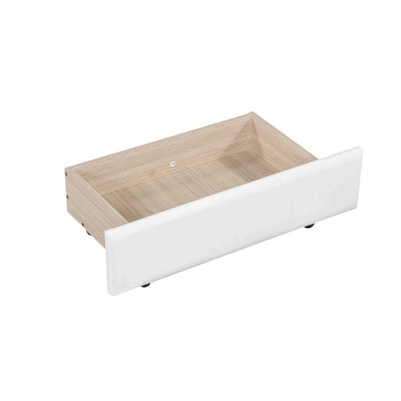 White Queen Size Upholstered Bed with Tufted Headboard, LED, and 2 Drawers