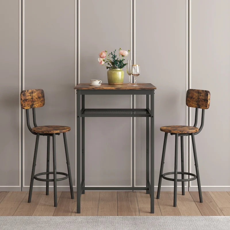 Modern 3-Piece Dining Set with Square Table, Partition & 2 Bar Stools