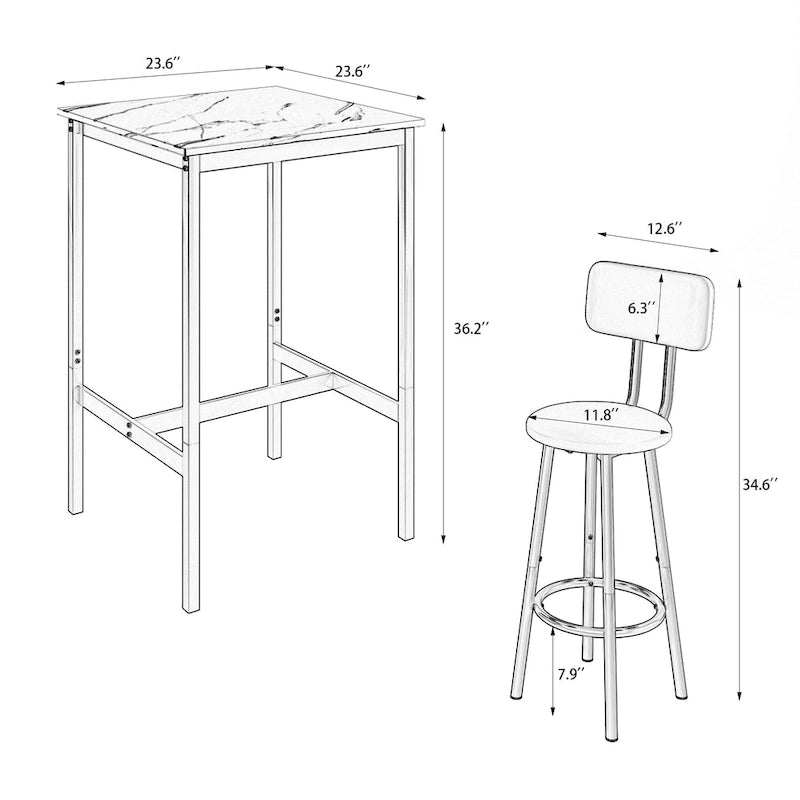 Modern 3-Piece Dining Set with Square Table, Partition & 2 Bar Stools