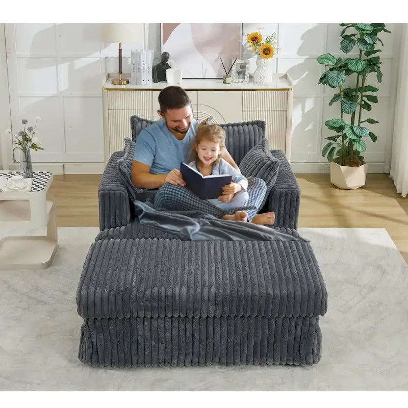 Moderna Chaise Longue Imbottita Oversize da 47,8 pollici con Ottomana e Cuscini