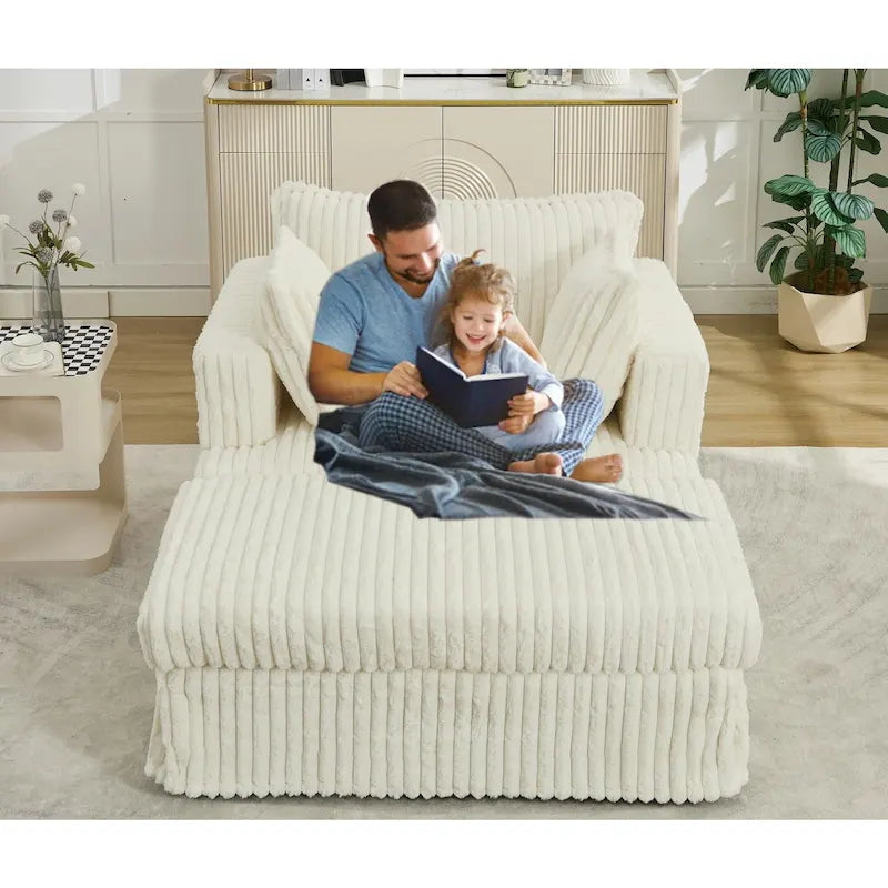 Moderna Chaise Longue Imbottita Oversize da 47,8 pollici con Ottomana e Cuscini