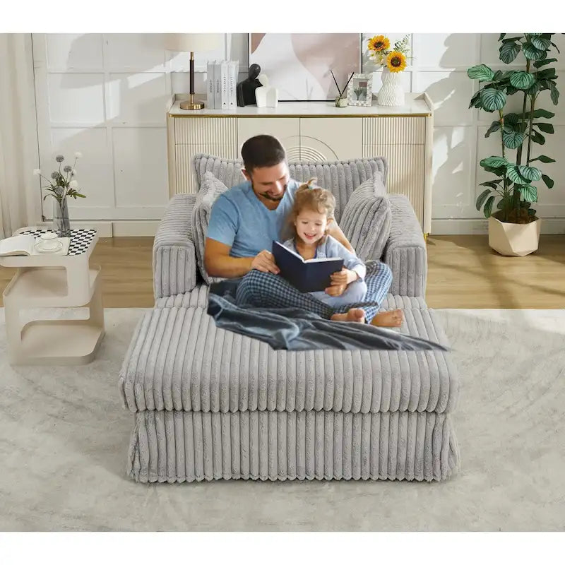 Moderna Chaise Longue Imbottita Oversize da 47,8 pollici con Ottomana e Cuscini