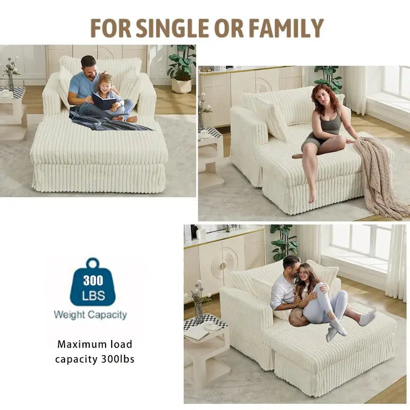 Moderna Chaise Longue Imbottita Oversize da 47,8 pollici con Ottomana e Cuscini