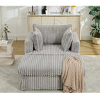 Modern 47.8 Upholstered Oversized Chaise Longue Chair with Ottoman and Pillows
