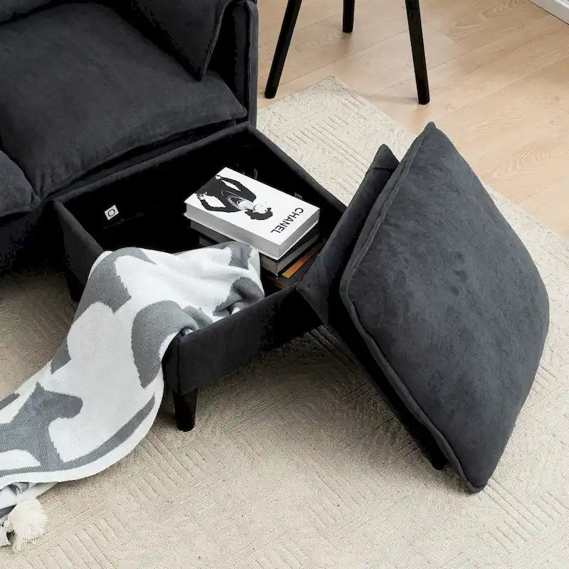 Convertible L-Shaped Sectional Sofa with Storage & Ottoman