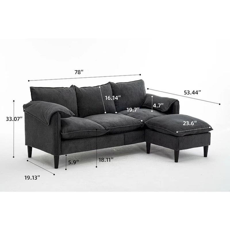 Convertible L-Shaped Sectional Sofa with Storage & Ottoman