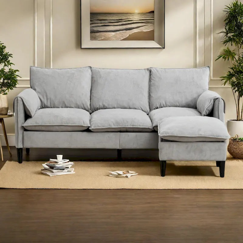 Convertible L-Shaped Sectional Sofa with Storage & Ottoman