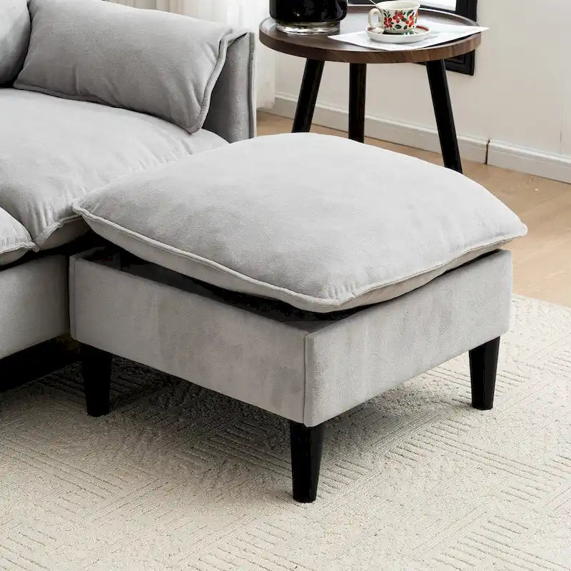 Convertible L-Shaped Sectional Sofa with Storage & Ottoman