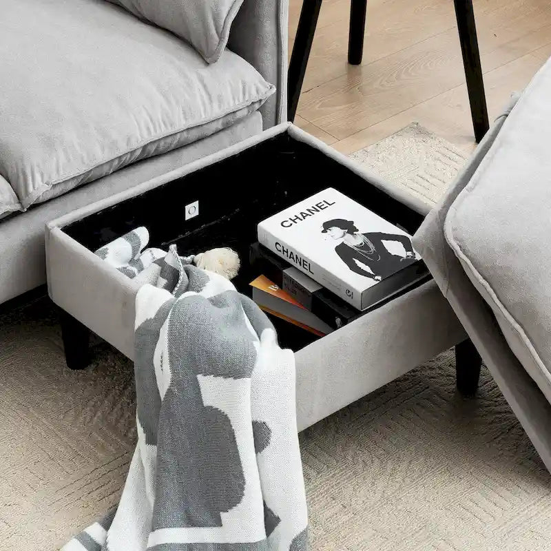 Convertible L-Shaped Sectional Sofa with Storage & Ottoman