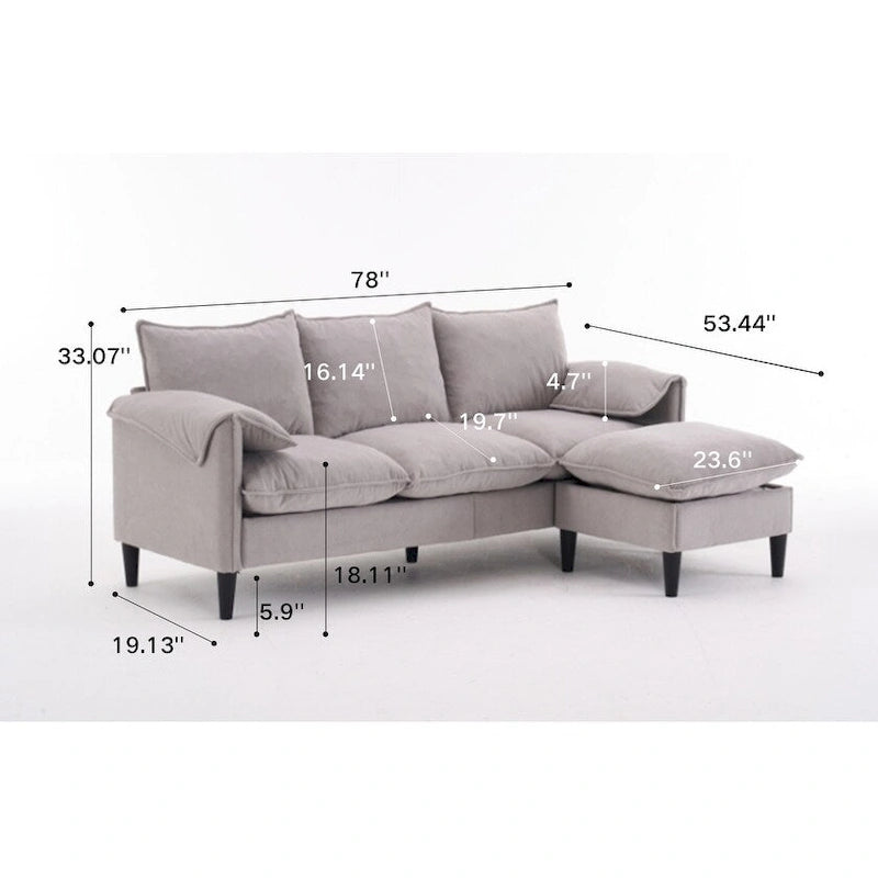 Convertible L-Shaped Sectional Sofa with Storage & Ottoman