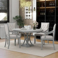 Antique Gray Retro 5-Piece Wooden Dining Table Set with Extendable Round Table & 4 Chairs