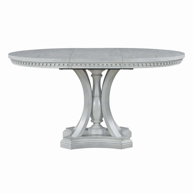 Antique Gray Retro 5-Piece Wooden Dining Table Set with Extendable Round Table & 4 Chairs
