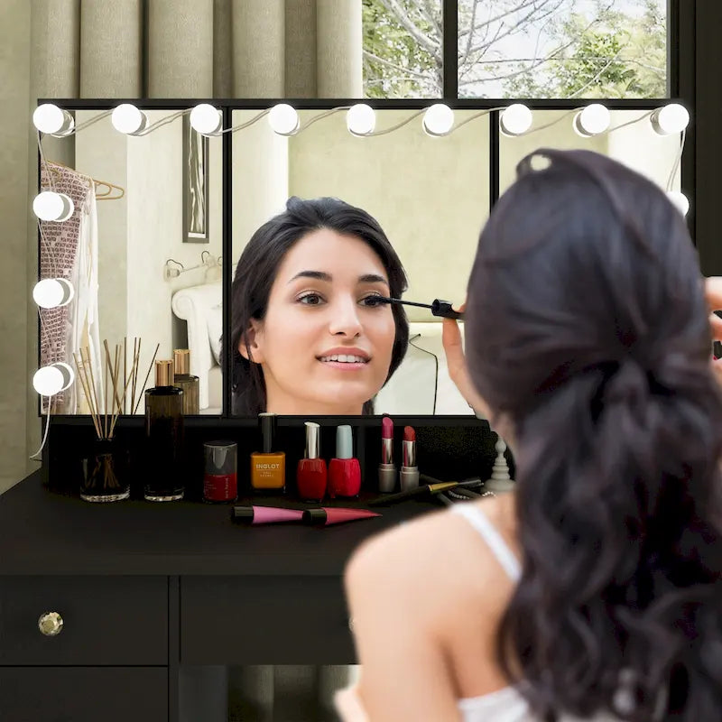 Luxurious LED Makeup Vanity with 9 Drawers Elegant Makeup Station
