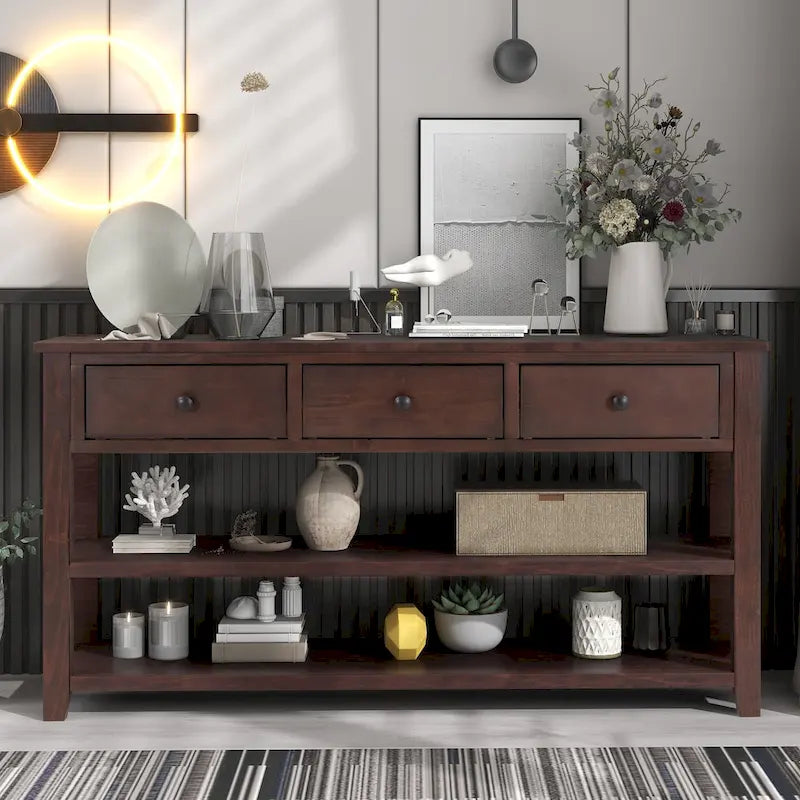 Console con Design Retrò e Due Ripiani Aperti