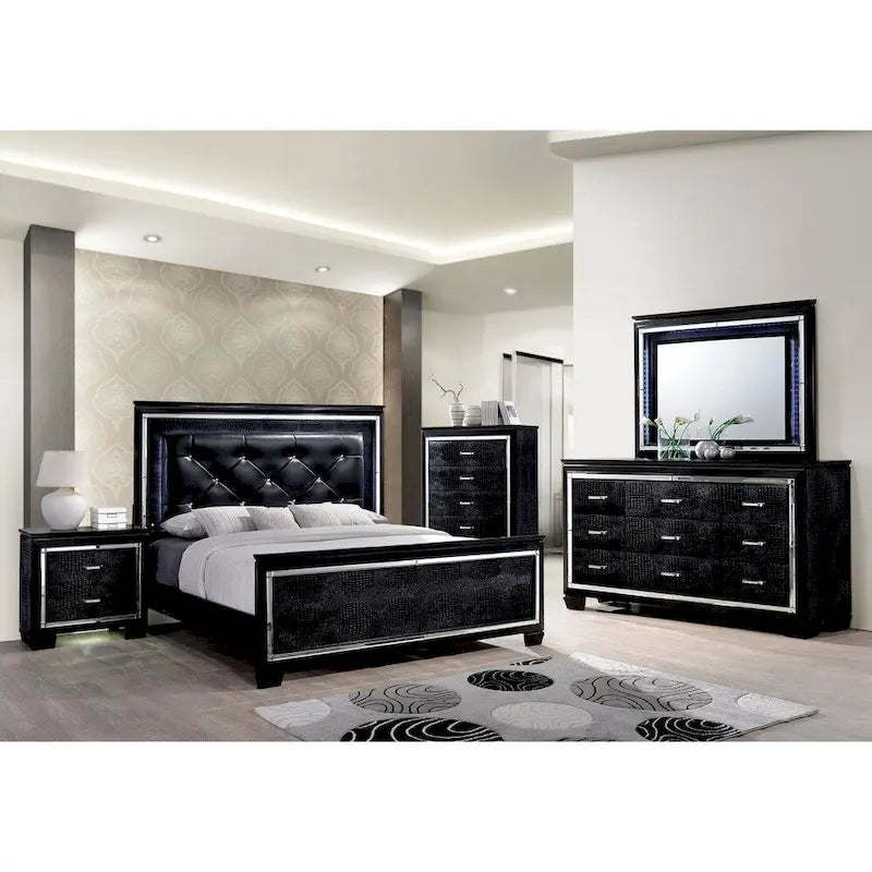 Cassettiera e Specchio 2 pezzi con 9 cassetti in Legno Contemporaneo Ruff Crocodile di Furniture of America