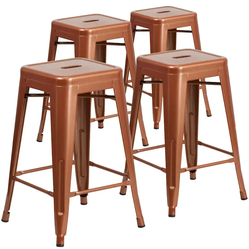 Set di 4 Sgabelli in Metallo Senza Schienale da 61 cm per Interni/Esterni, con Seduta Quadrata