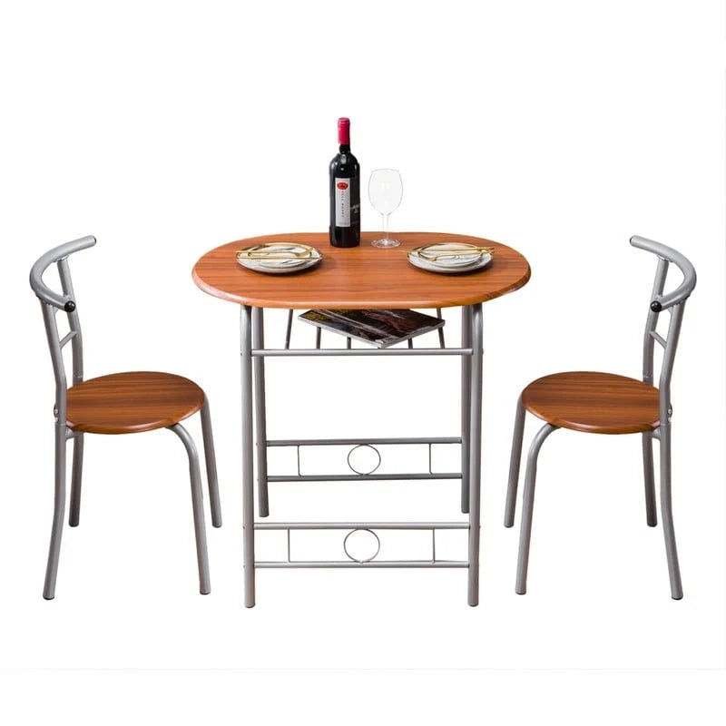 Set tavolo da bar per colazione 3 pezzi argento/marrone chiaro