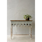 Zinc-Finished Metal and Wood Scalloped Edge Sofa Table